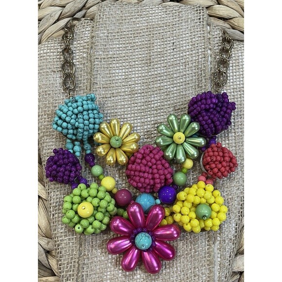 Anthropologie Jewelry - Vintage Art To Wear Floral Boho Beach Coastal Gold Tone Statement Multicolored